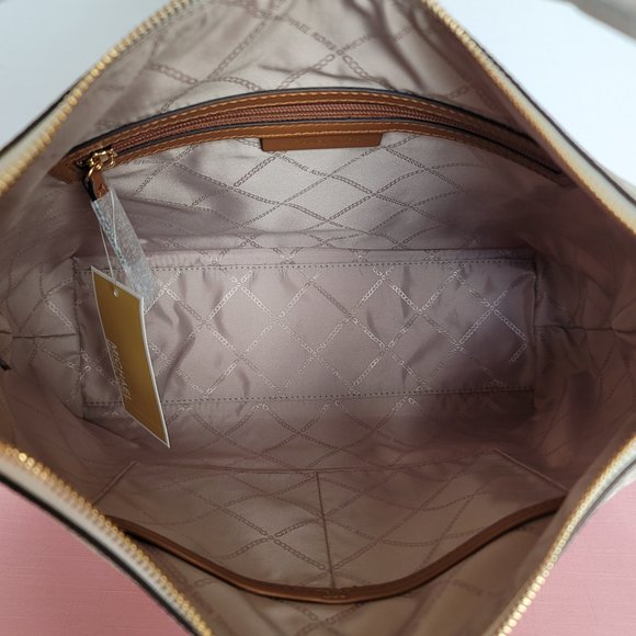 MICHAEL KORS Laney Hobo Signature Logo Shoulder Bag- Vanilla/Acorn Color⭐ - Picture 14 of 16